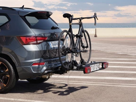 CUPRA Ateca with a towing bike rack car accessory