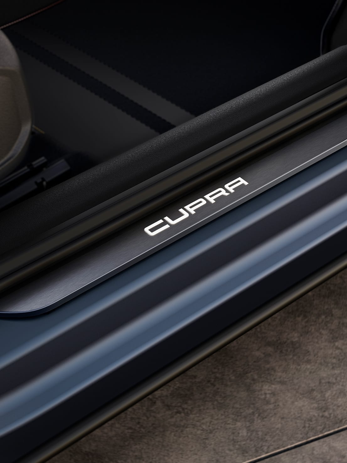 new cupra formentor with-illuminated cupra detailing on door sills 